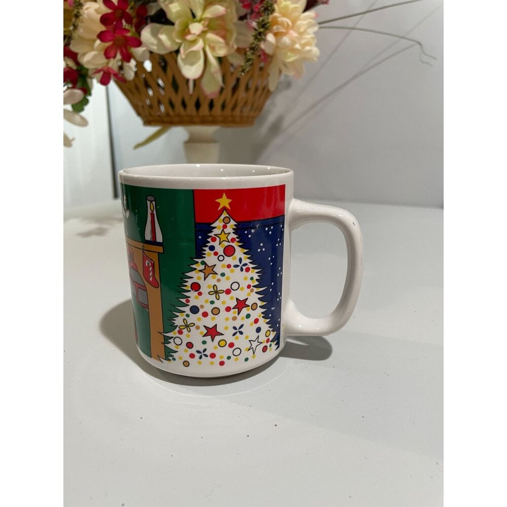 Vintage Master Stoneware Christmas Mug With Santa & Holiday Scene
